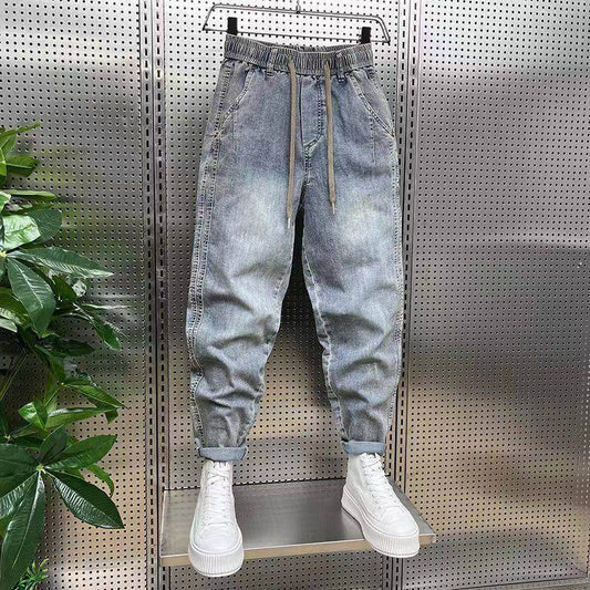 Buycenter Men's Summer Retro Washed Jeans - Mid Waist, Micro-Elastic Fit - Buy Center