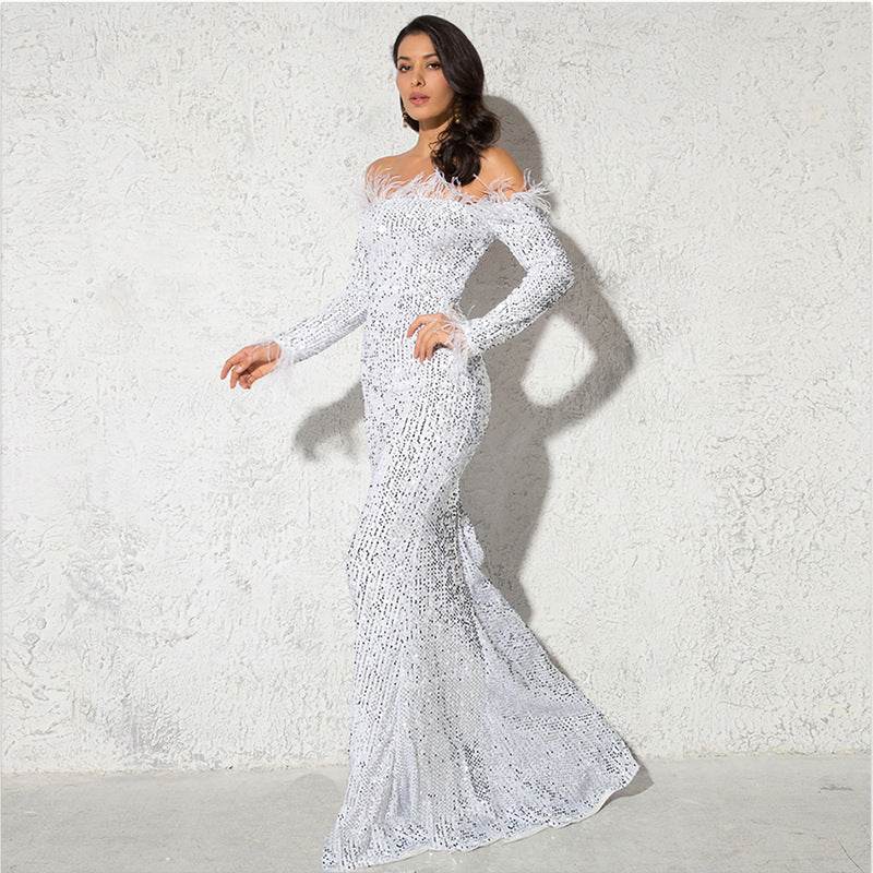 Elegant Off-the-Shoulder Fishtail Dress - Perfect for Formal Events - Buy Center