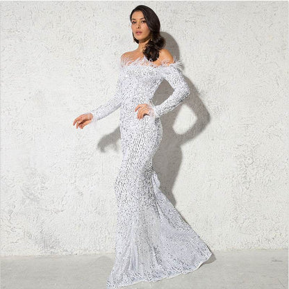 Elegant Off-the-Shoulder Fishtail Dress - Perfect for Formal Events - Buy Center