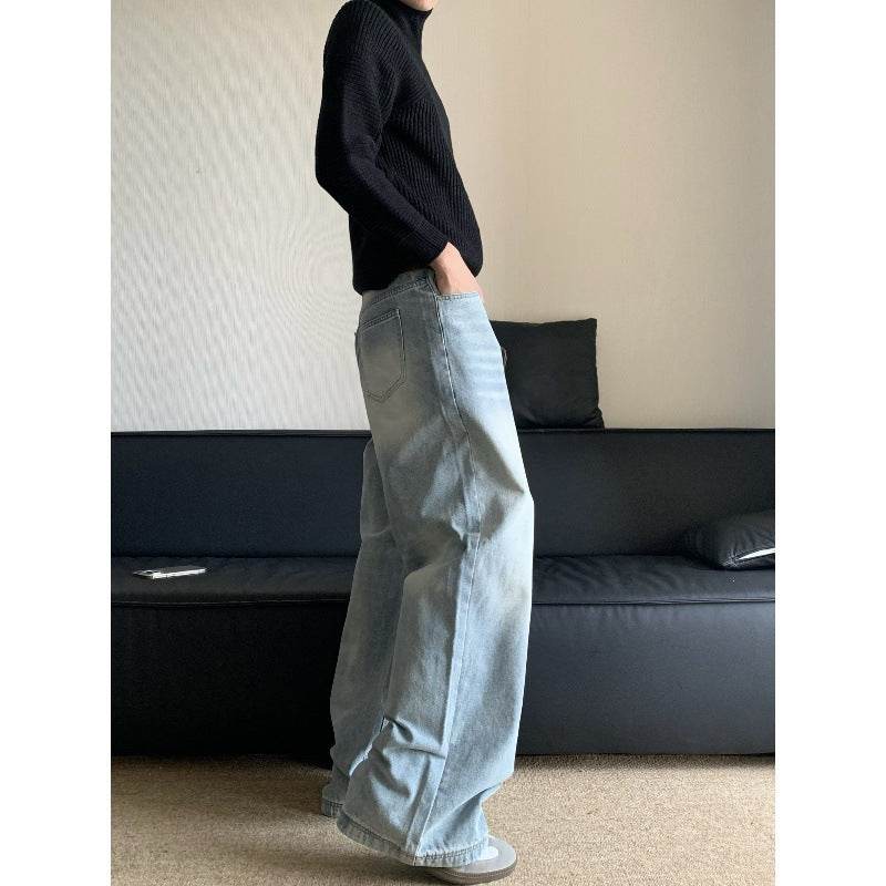 Retro Washed Loose Men's Jeans - Stylish Straight Wide-Leg Denim Pants - Buy Center
