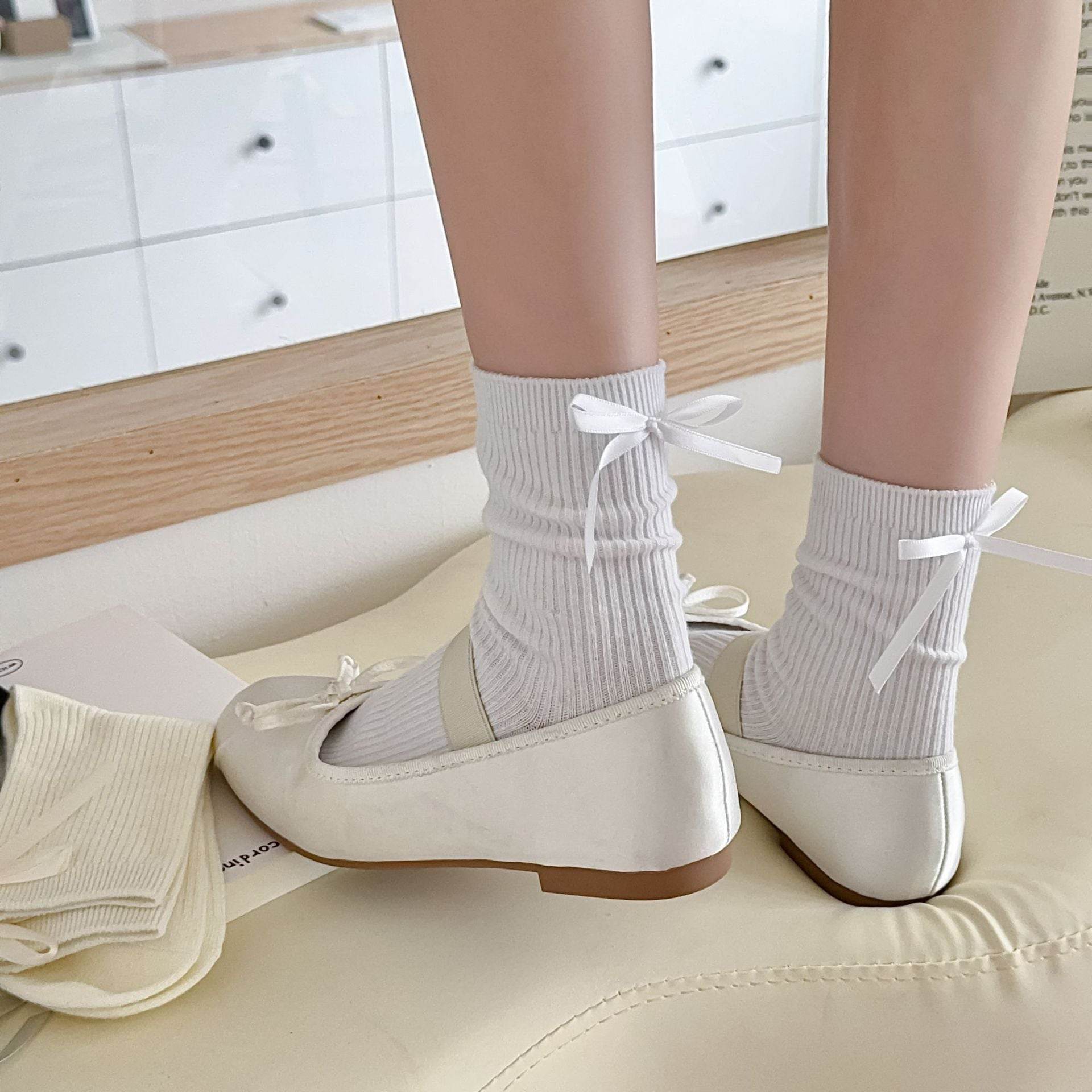 Heel Bow Socks for Women - Pure Cotton, Stylish Middle Tube Design - Buy Center