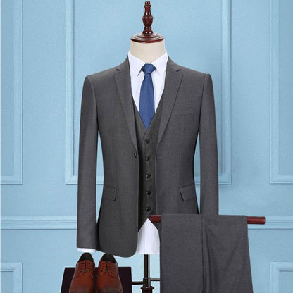 Korean Slim Fit Men's Three-Piece Suit - Dark Green Smart Business Attire - Buy Center