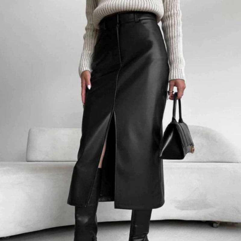 Buycenter Women's Retro Leather Skirt - Autumn Winter Fashion - Buy Center