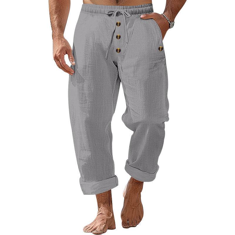 Buycenter Solid Color Cotton Linen Beach Pants - Casual Loose Fit Trousers - Buy Center