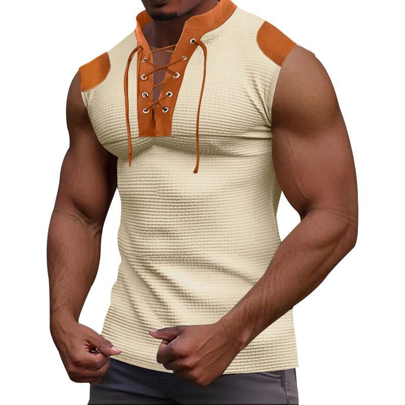 Casual Multicolor Lace-Up V-Neck T-Shirt - Stylish Summer Staple 2025 - Buy Center