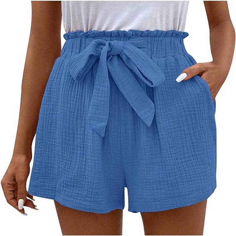 Women's Elastic Waist Casual Shorts - Trendy Wide Leg Design, Solid Colors - Buy Center