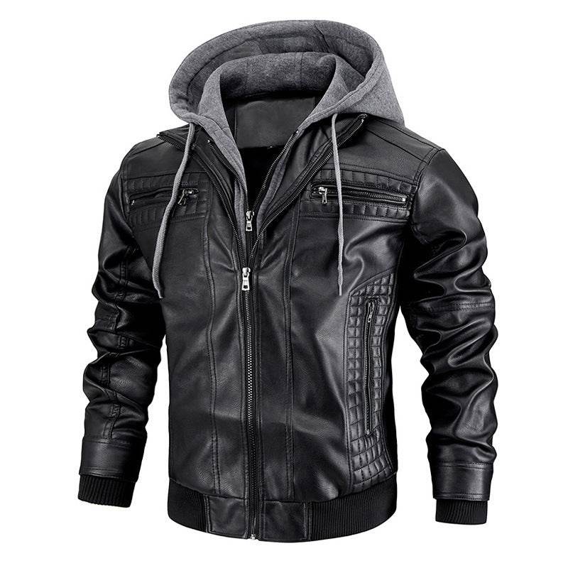 Stylish Hooded Jacket - Men's PU Leather with Zipper Pockets 2025 - Buy Center