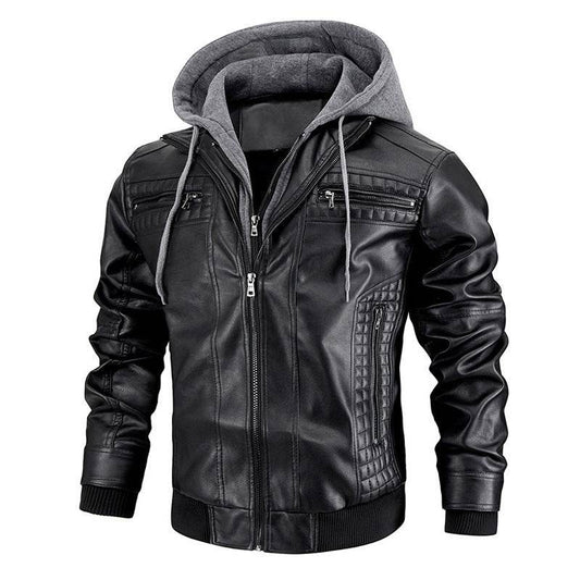 Stylish Hooded Jacket - Men's PU Leather with Zipper Pockets 2025 - Buy Center