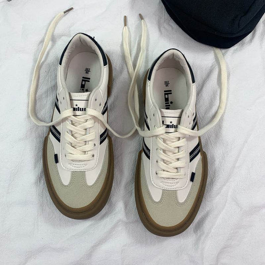 Autumn Retro White Leather Sneakers - Stylish Vulcanized Shoes for Couples - Buy Center