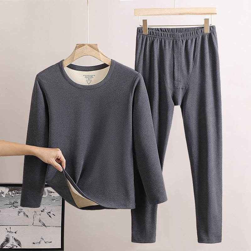 Men's Fleece-Lined Thermal Underwear - Round Neck Long Johns for Winter