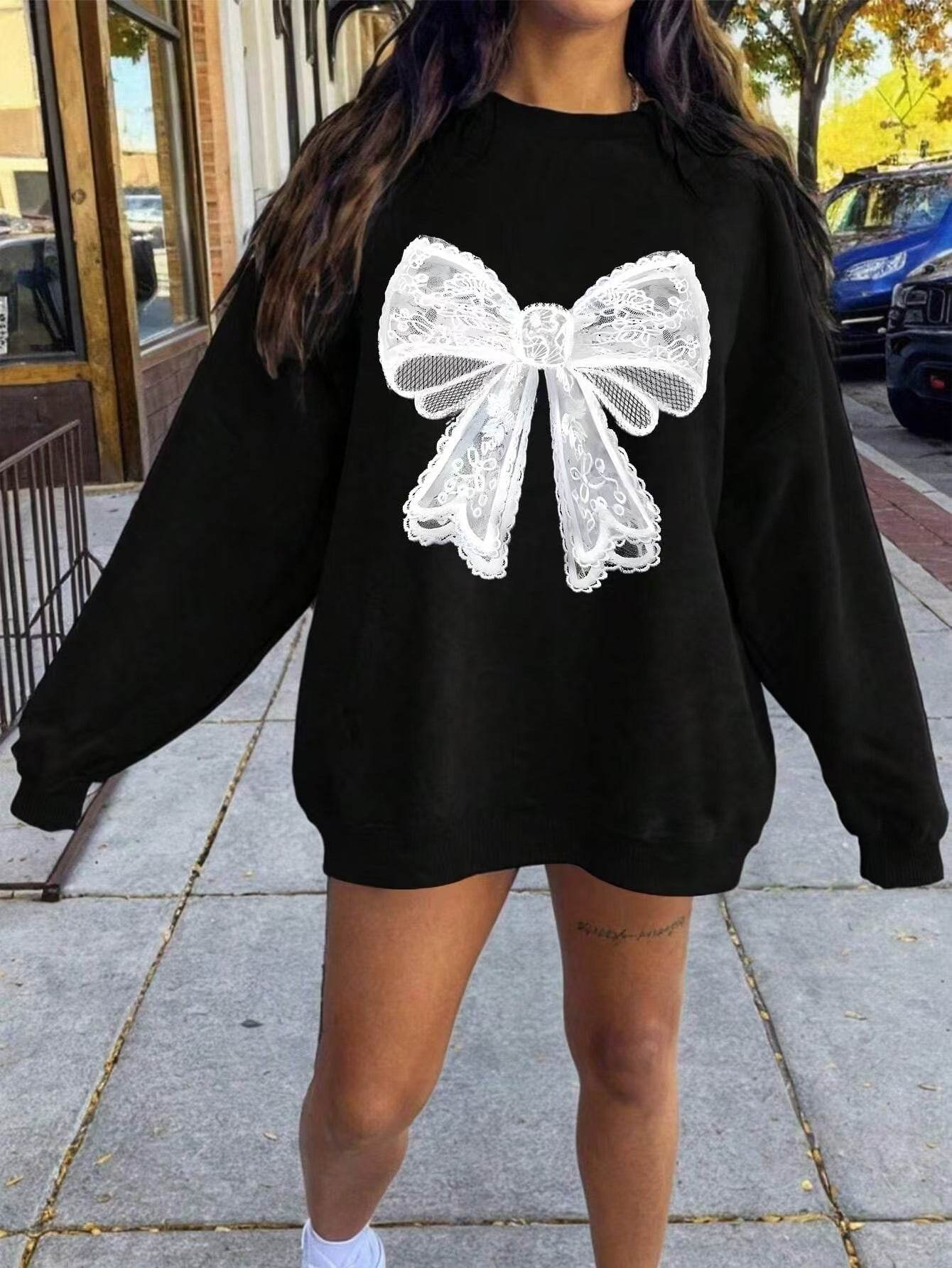 Leopard Print Bow Hoodie for Women - Cozy Loose Top for Fall & Winter - Buy Center