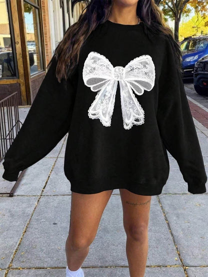 Leopard Print Bow Hoodie for Women - Cozy Loose Top for Fall & Winter - Buy Center