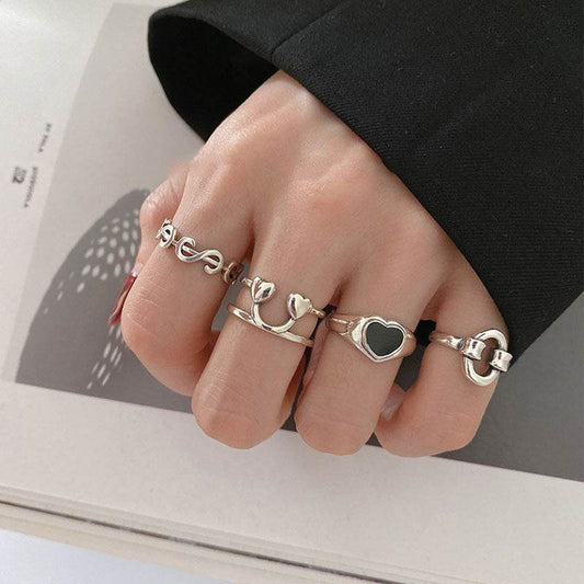 Fashionable Heart Dollar Smiling Face Ring - Adjustable Silver Plated Design - Buy Center