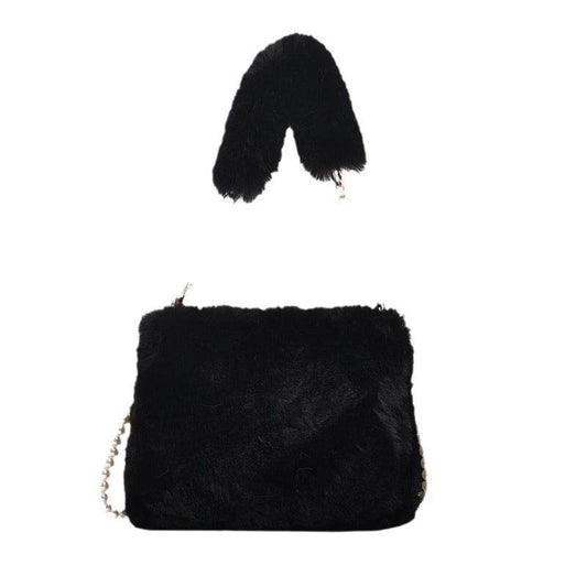 Pearl Chain Plush Bag - Stylish Clutch for Women in Milky White & Khaki - Buy Center