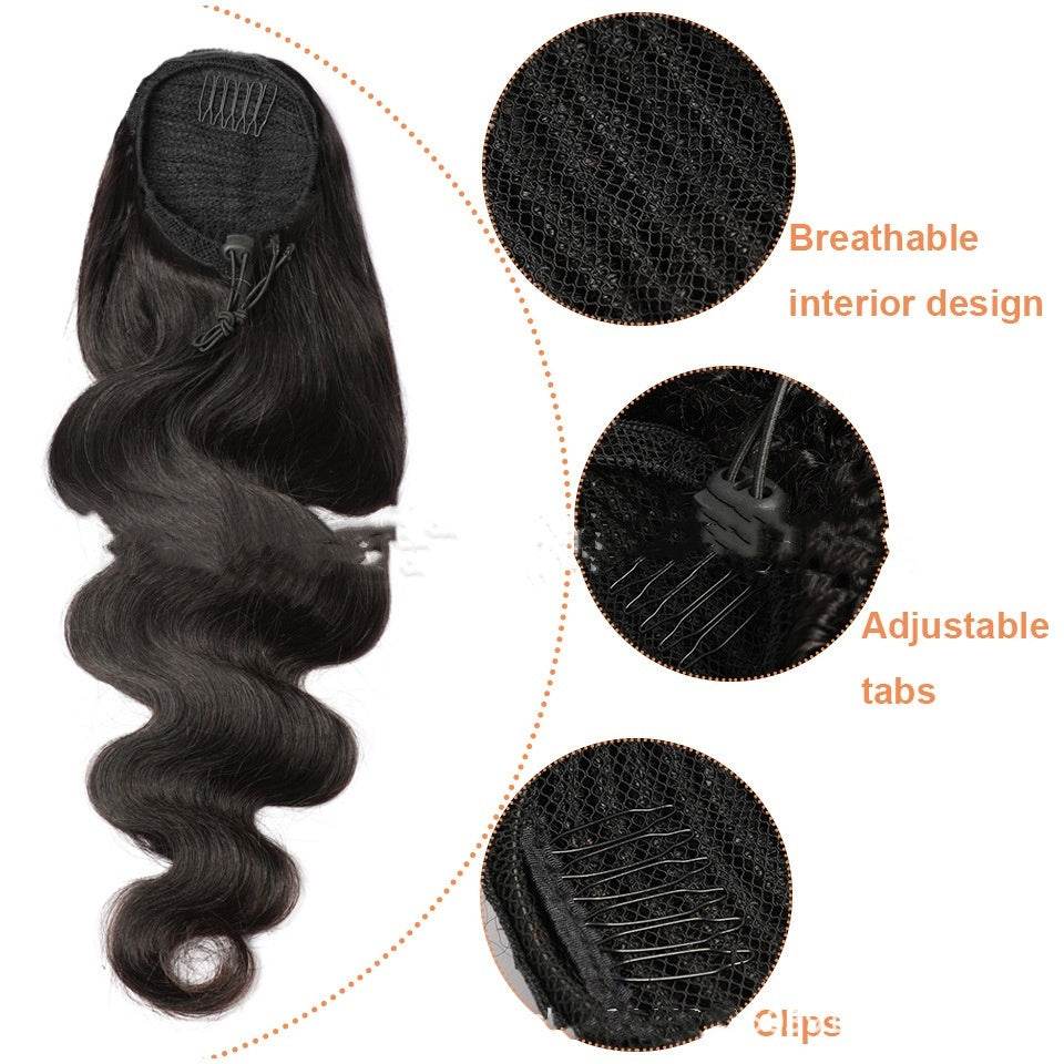 Natural Black Drawstring Ponytail Wig - Stylish Versatile Human Hair - Buy Center