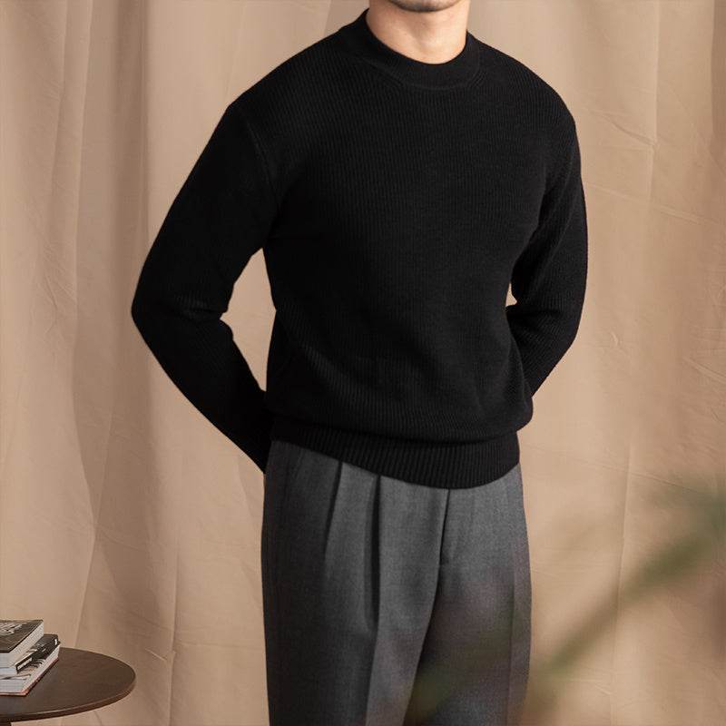 Buycenter Thick Needle Round Neck Sweater - Comfy Wool Blend Pullover - Buy Center