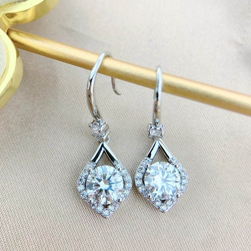 Buy Center Shiny Zircon Earrings - Fashionable Geometry in White Gold - Buy Center