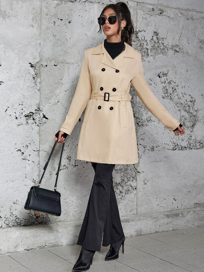 Women's Mid-Length Trench Coat - Elegant Apricot Design, British Style - Buy Center