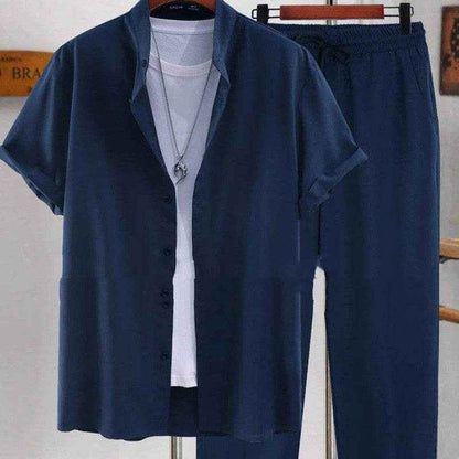 Men's Short Sleeve Cardigan Suit - Casual Summer Shirt & Pants Set