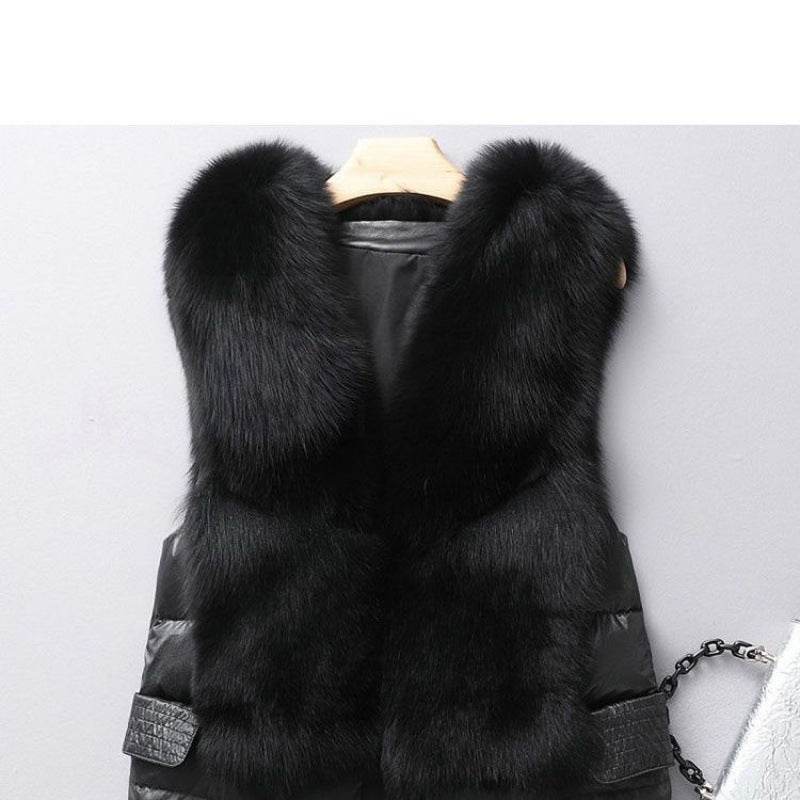 Women's Winter Short Down Jacket - Imitation Fox Fur Vest, Stylish & Warm - Buy Center