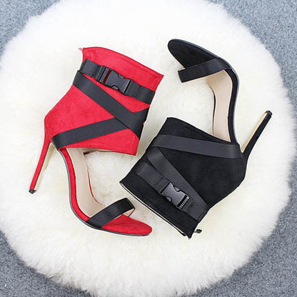Open Toe Woven Stiletto Heels - Women's Suede Fashion Pumps 2025 - Buy Center