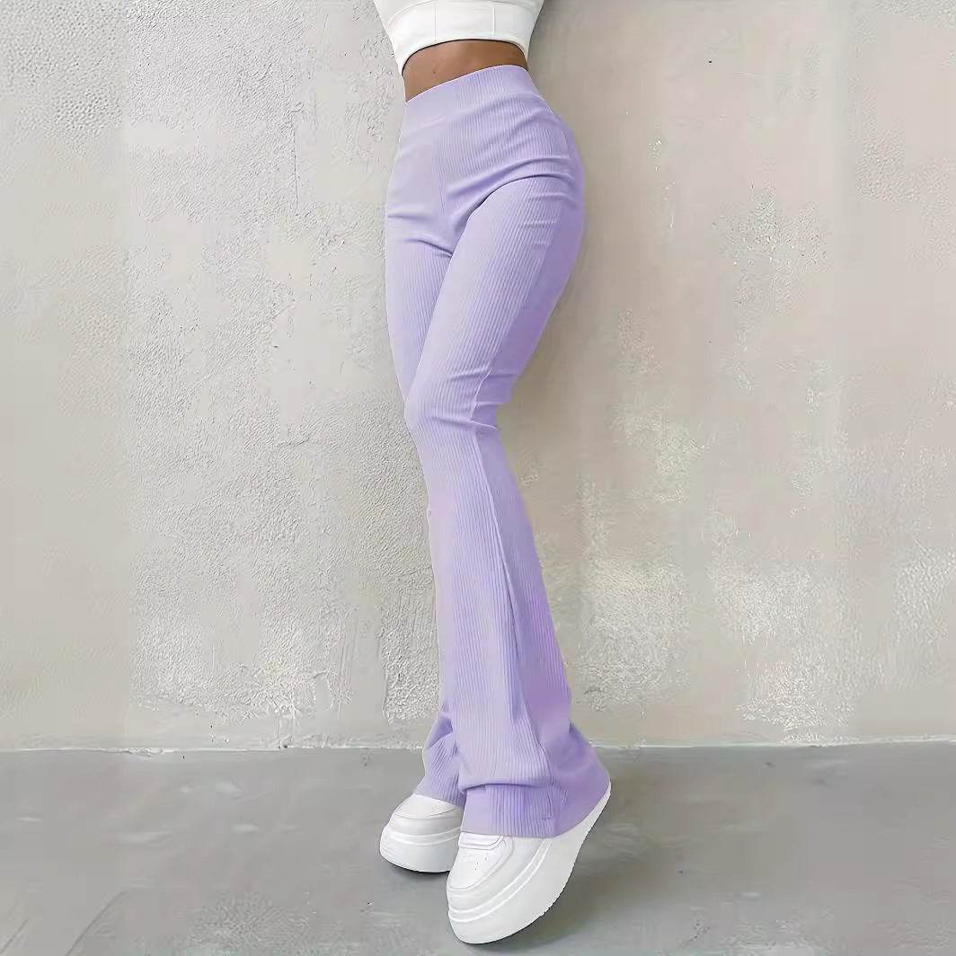 Casual Rib Slim Fit Leggings - High Waist Trousers for Everyday Style - Buy Center