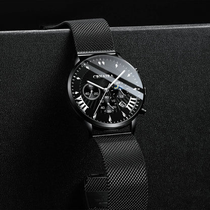 Buycenter Men's Waterproof Quartz Watch - Three-Eye Design, Stylish Alloy Band - Buy Center