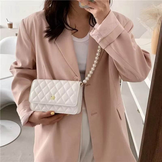 Diamond Grid Pearl Chain Crossbody Bag - Stylish Women's Handbag 2025 - Buy Center