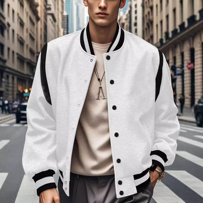Buycenter Men’s Stitching Buckle Baseball Coat - Trendy Slim Fit Jacket - Buy Center