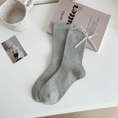 Heel Bow Socks for Women - Pure Cotton, Stylish Middle Tube Design - Buy Center