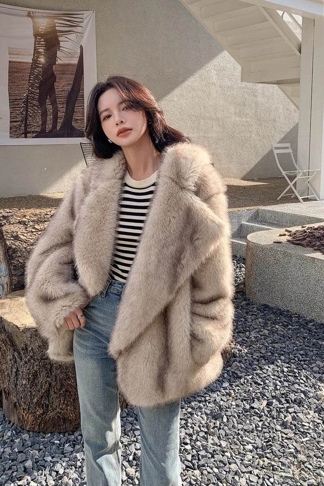Stylish Mid-Length Loose Faux Wool Coat - Large Lapel Winter Essential - Buy Center