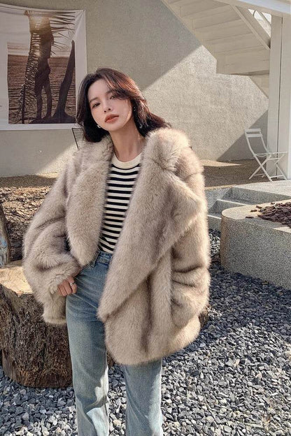 Stylish Mid-Length Loose Faux Wool Coat - Large Lapel Winter Essential - Buy Center