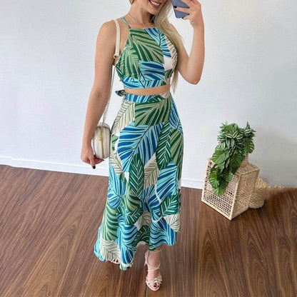 Buycenter Casual Printed Short Lace Vest Dress - High Waist, Fresh Style - Buy Center