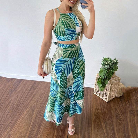 Buycenter Casual Printed Short Lace Vest Dress - High Waist, Fresh Style - Buy Center
