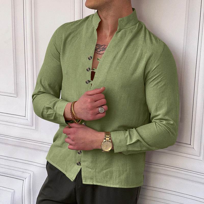Buycenter Men's Casual Loose Linen Shirt - Ethnic Style, Long Sleeve - Buy Center