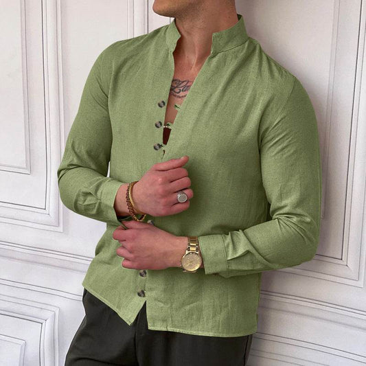 Buycenter Men's Casual Loose Linen Shirt - Ethnic Style, Long Sleeve - Buy Center