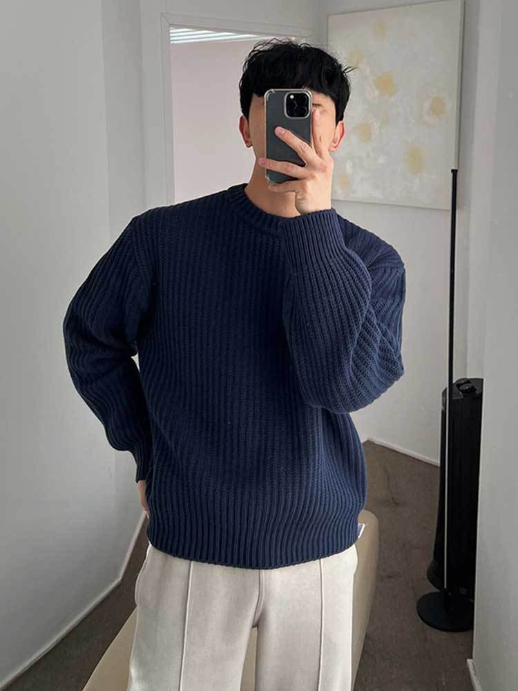 Buycenter Men's Round Neck Sweater - Dark Blue, Comfortable Fit - Buy Center