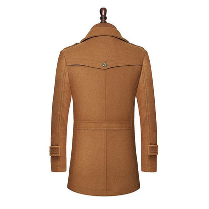Stylish Men's Woolen Coat - Double Collar Zipper Jacket for Winter 2025 - Buy Center