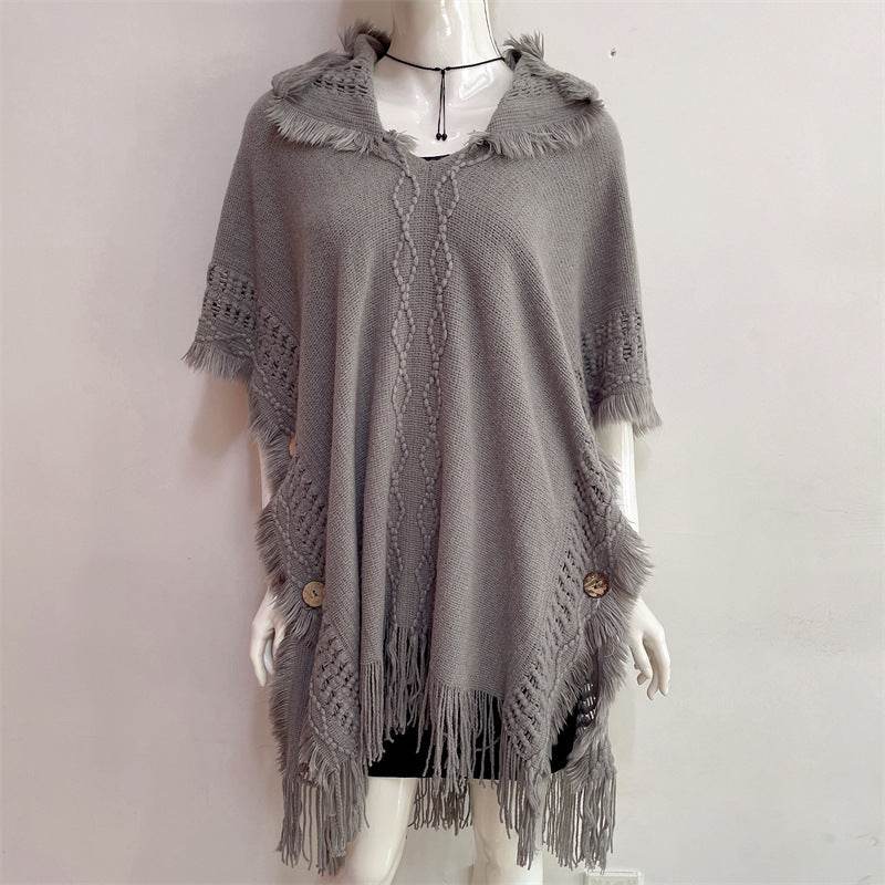 Plus Size Hooded Pullover Sweater - Batwing Tassel Design for Winter - Buy Center