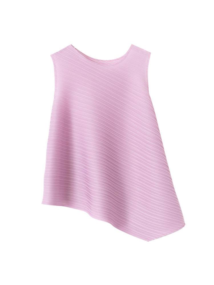 Pleated Women's Slimming T-Shirt - Stylish Sleeveless Fit in Various Colors - Buy Center