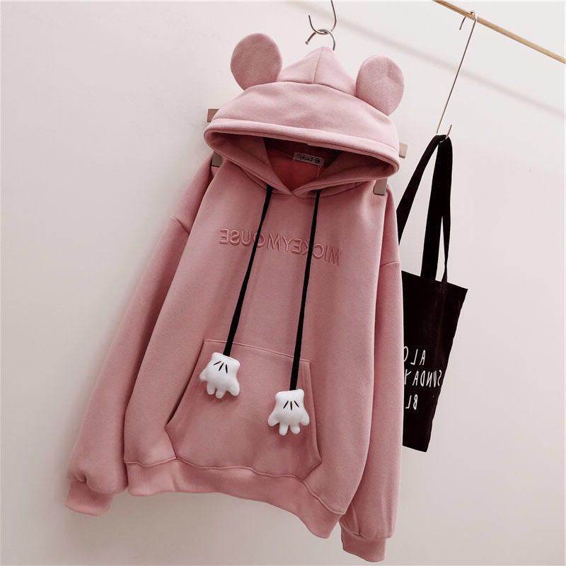 Buycenter Women's Thick Fleece-Lined Embroidery Hoodie - Cute Cartoon Design - Buy Center