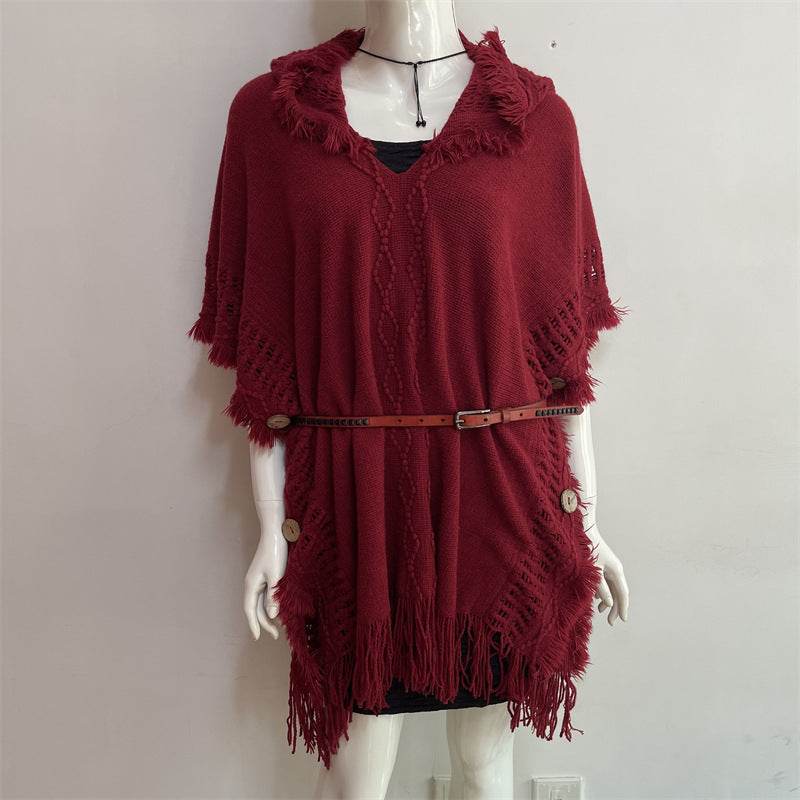 Plus Size Hooded Pullover Sweater - Batwing Tassel Design for Winter - Buy Center