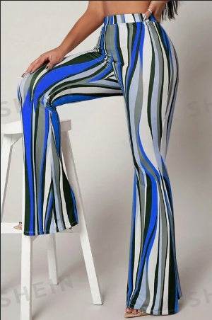 Striped High Waist Flared Leg Pants - Stylish & Comfortable Women's Wear - Buy Center
