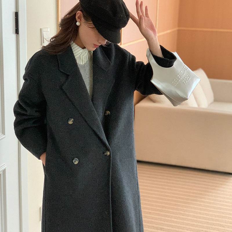 Buycenter Women's Velvet Overcoat - Double-Sided Wool Casual Style - Buy Center