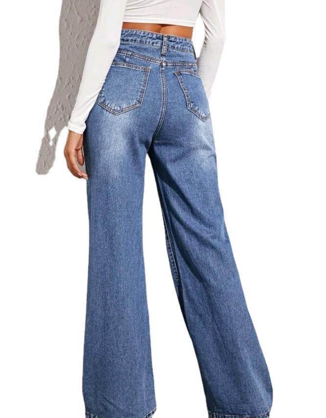 Catsuo High Waist Wide Leg Jeans for Women - Trendy Loose Fit Blue Pants - Buy Center