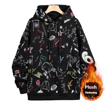 Men’s Fleece-Lined Graffiti Hoodie - Cozy Urban Style for Winter 2025 - Buy Center
