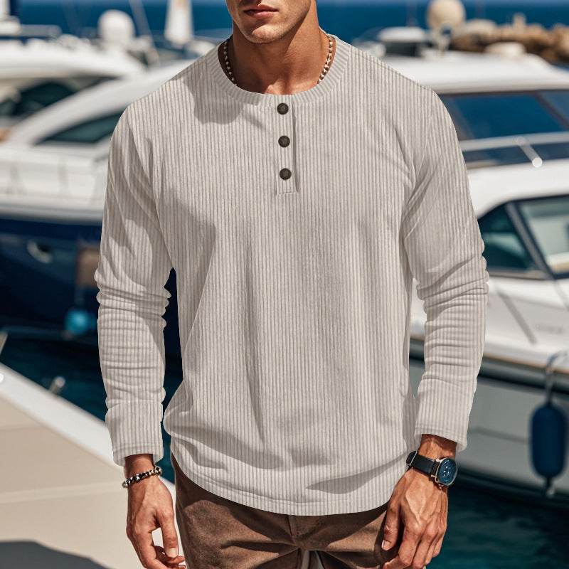Buycenter Men's Slim-fit Four-button Corduroy Top - Long Sleeve Options - Buy Center