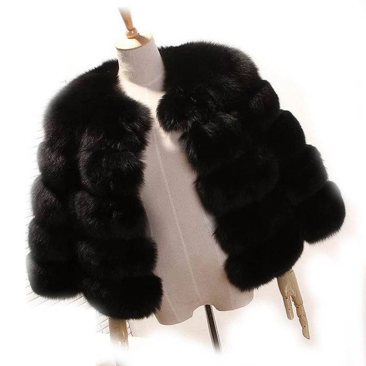 Buycenter Women's Fox Fur Cropped Coat - Slim Fit, Stylish Leisure Wear - Buy Center