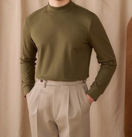 Buycenter Men's Warm Half High Neck - Elastic Commuting Top in Solid Colors - Buy Center
