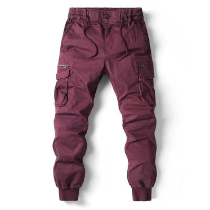 Solid Color Men's Cargo Pants - Multi-Pocket Ankle Style for Comfort - Buy Center